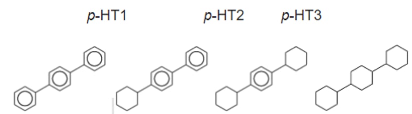 Eksempler p&aring; relevante strukturer p-terfenyl.