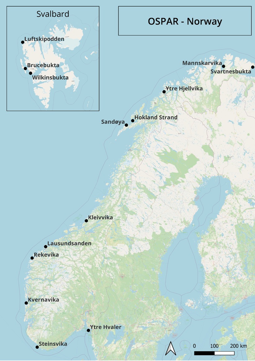 Kart som viser strender som skal ryddast.