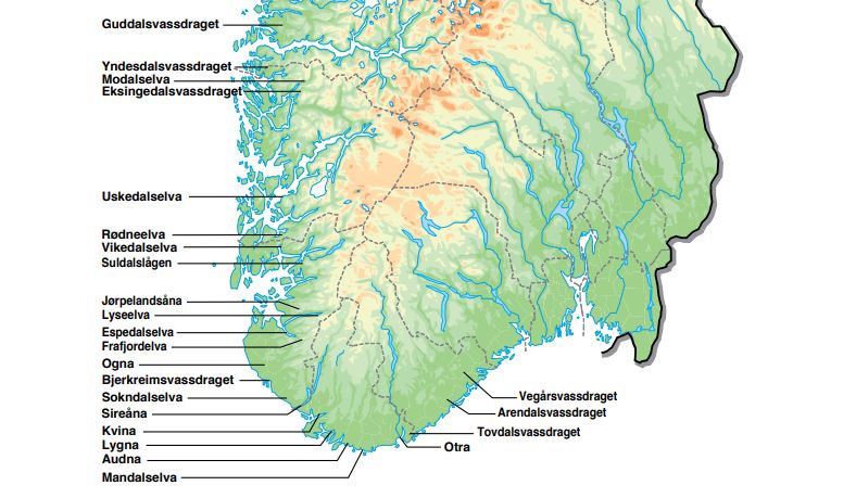 Kart som viser hvilke laksevassdrag som skal kalkes.